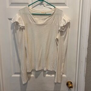 Nation LTD Ivory Tribeca Drop Shoulder Ruffle Long Sleeve Shirt‎ Size Large